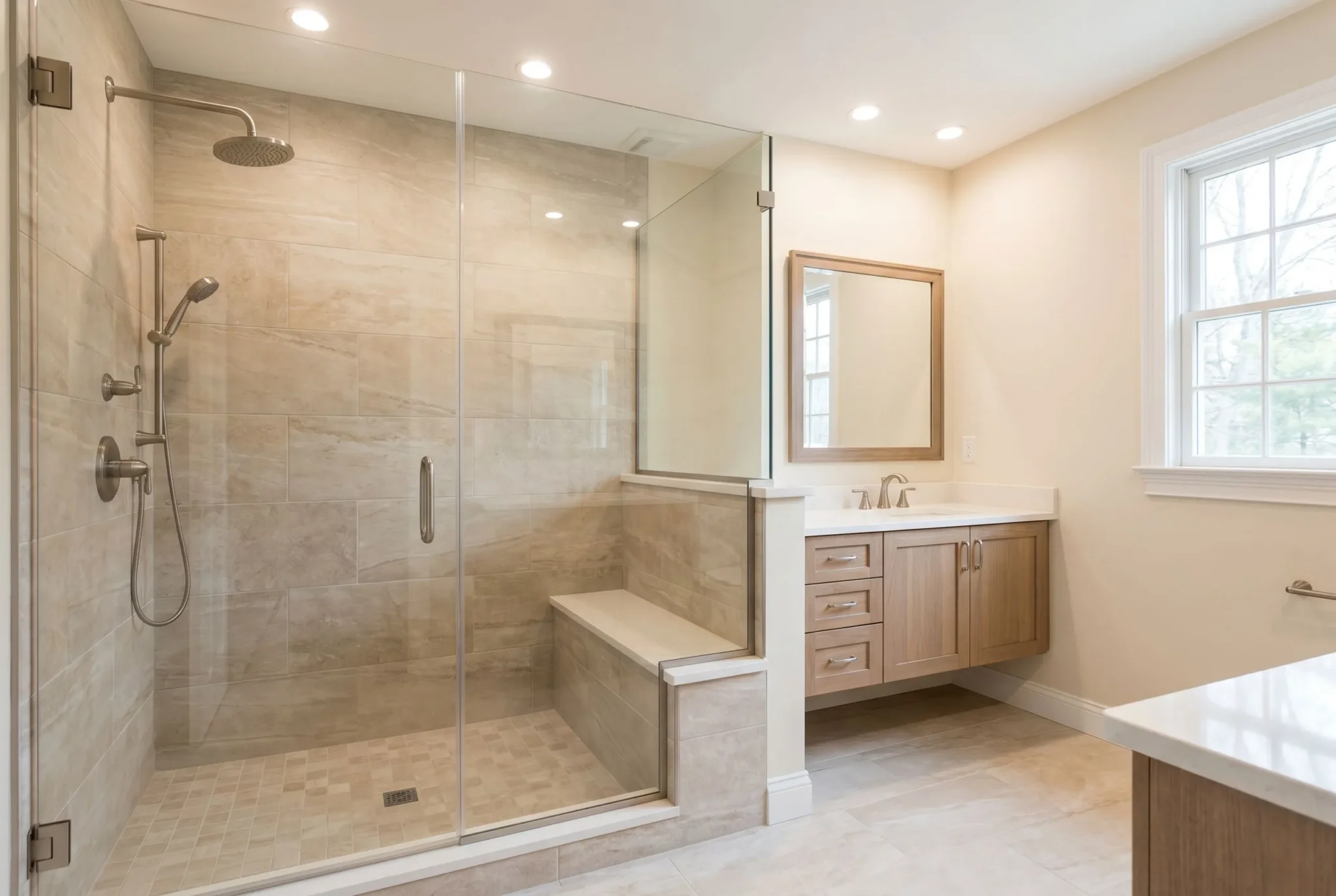 Walk-in shower in a remodeled Connecticut bathroom