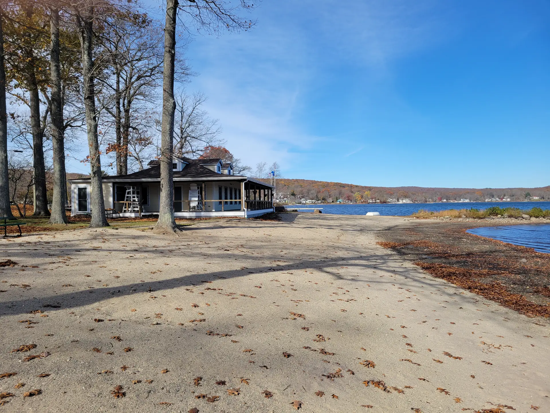 Lake Pocotopaug and the beach at Sears Park in East Hampton, Connecticut